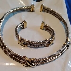 Elegant 3X Twisted Cable Silver and Gold Tone Women's Bracelet , Vintage